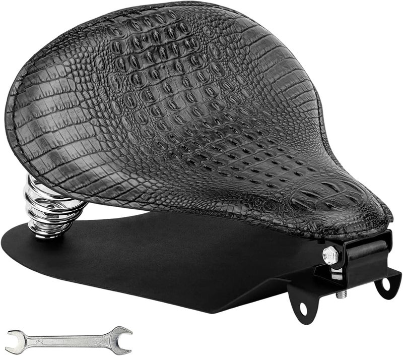 DgNeLai Motorcycle Solo Drive Seat Black Crocodile Leather Bobber Cushion with Mounting Seatbase Spring Bracket Kit Replacement for Harley Davidson Sportster XL 1200 883 48 Chopper Custom - Image 1